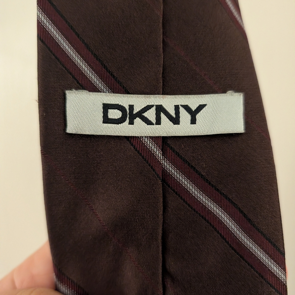 Vintage DKNY Brown Striped Tie Silk